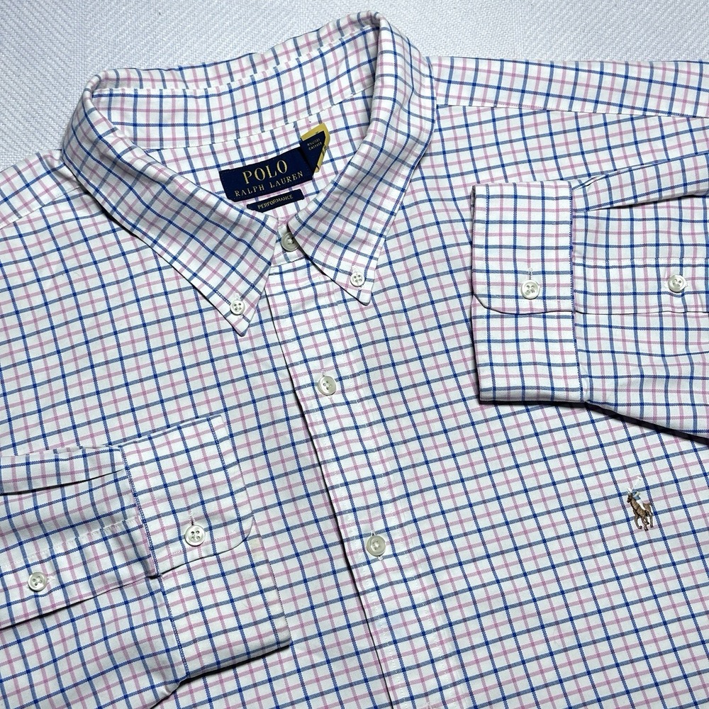 Polo Ralph Lauren Button Down Shirt Mens 3XLT Performance Tattersall Plaid Pony